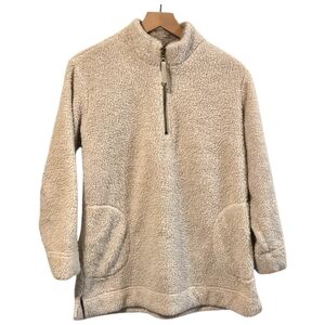 Soft Surroundings Luxe Sherpa Relaxed-Fit Quarter-Zip Pullover Size Small